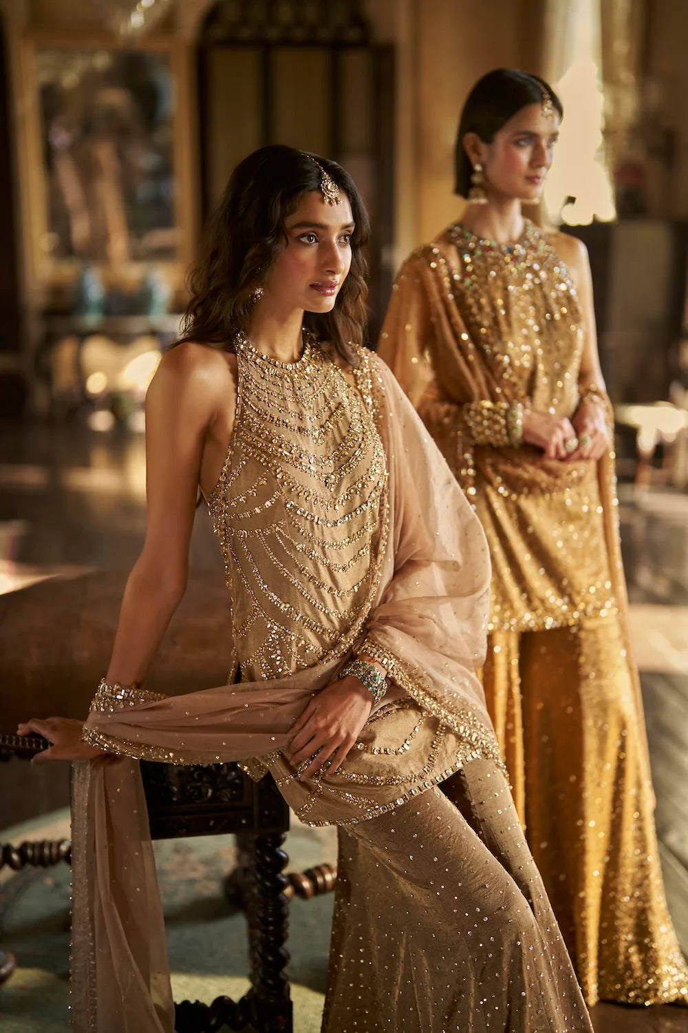 Seema Gujral - Caramel Crystal Sharara Set
