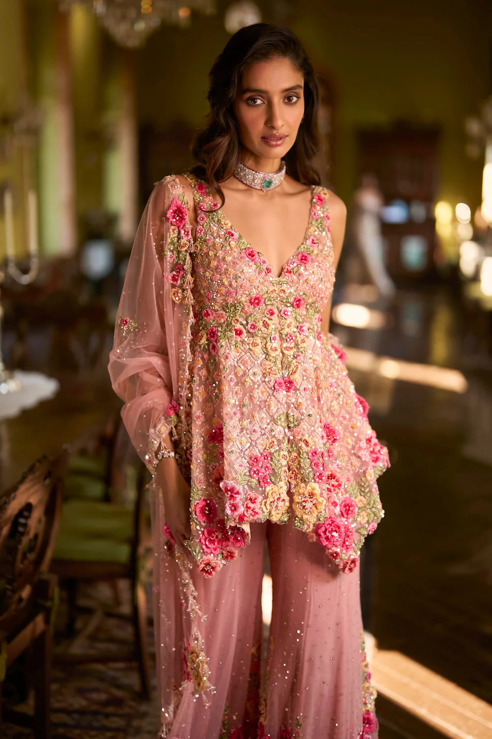 Seema Gujral - Pink Three-Dimensional Sharara Set