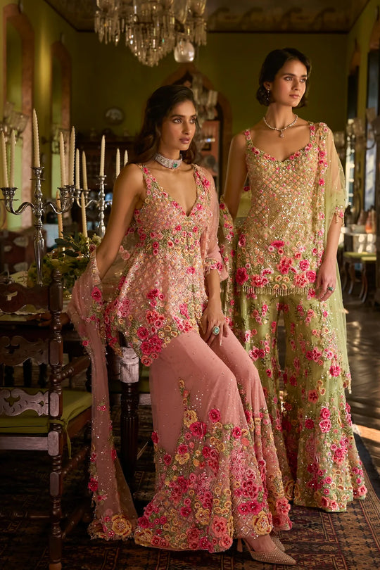 Seema Gujral - Pink Three-Dimensional Sharara Set