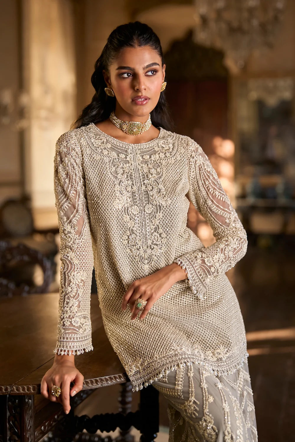 Seema Gujral - Grey Thread Work Sharara Set
