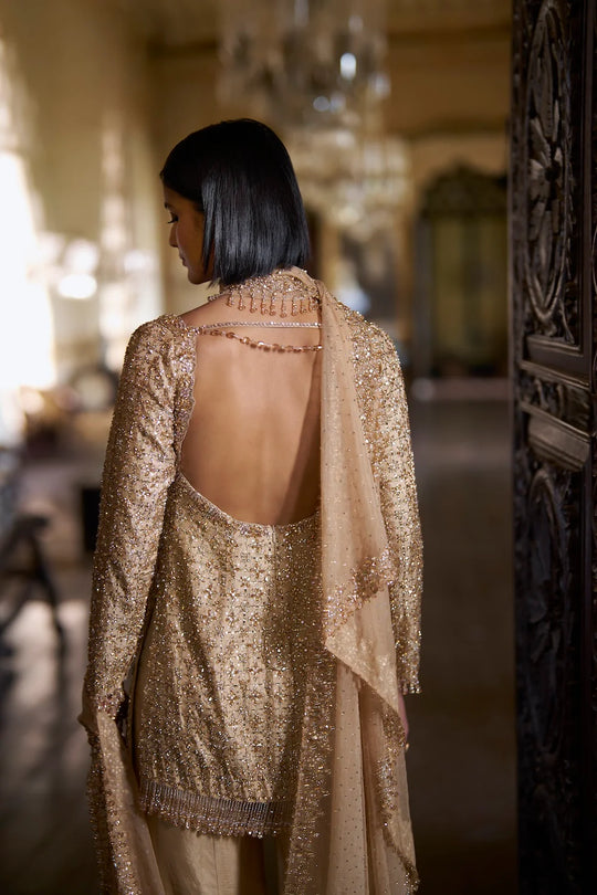 Seema Gujral - Gold Crystal Sharara Set