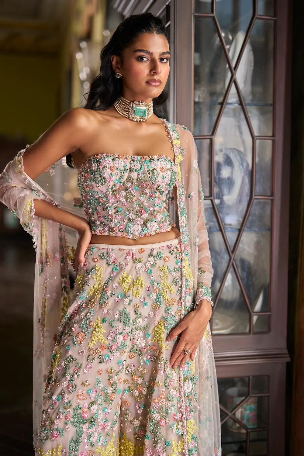 Seema Gujral - Multi-Coloured Corset Sharara Set