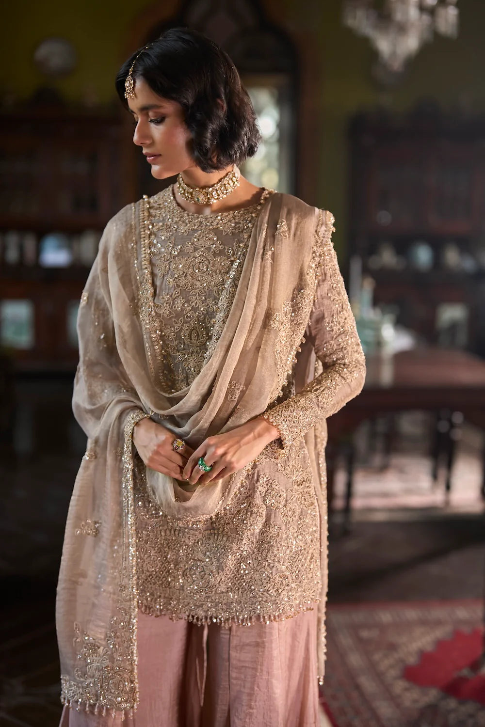 Seema Gujral - Peach Gold Sharara Set