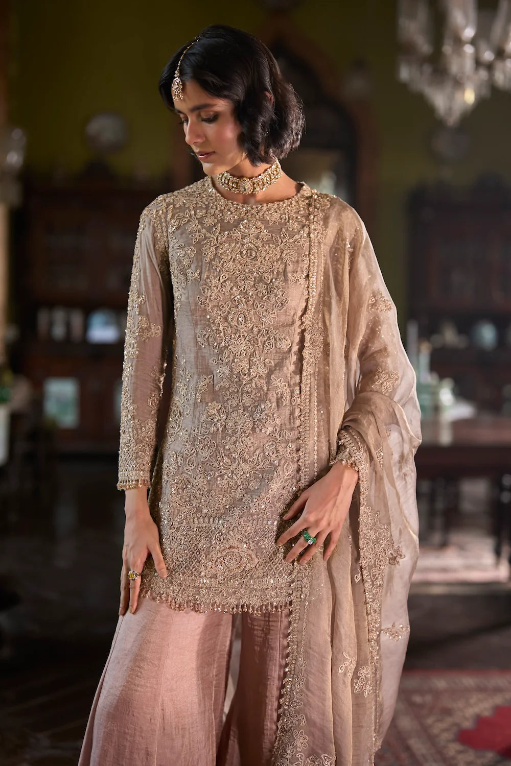 Seema Gujral - Peach Gold Sharara Set