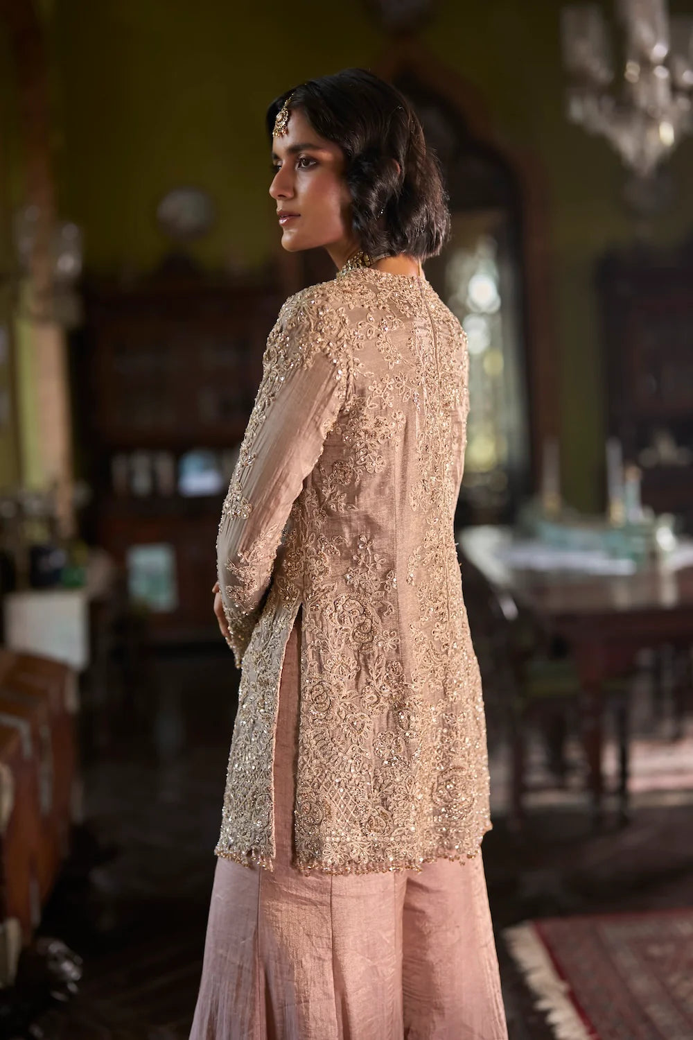 Seema Gujral - Peach Gold Sharara Set