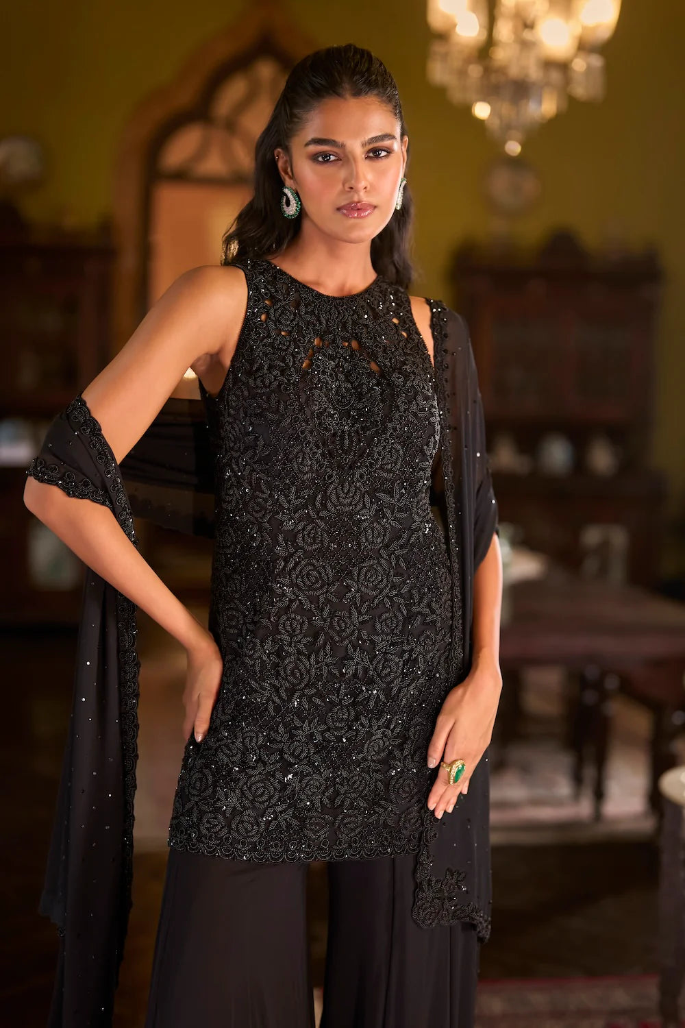 Seema Gujral - Black Sharara Set