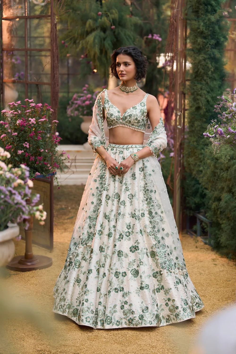 Seema Gujral - Emerald Floral Lehenga Set
