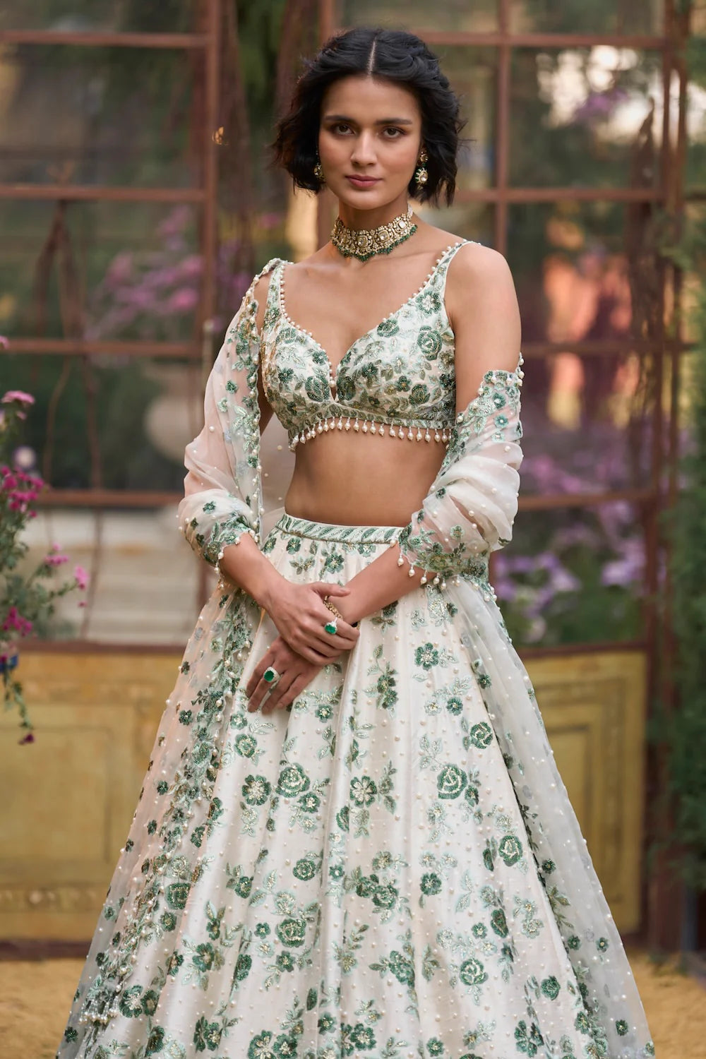 Seema Gujral - Emerald Floral Lehenga Set