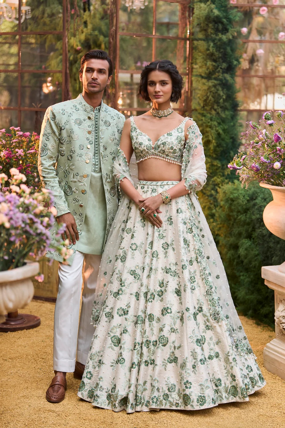 Seema Gujral - Emerald Floral Lehenga Set