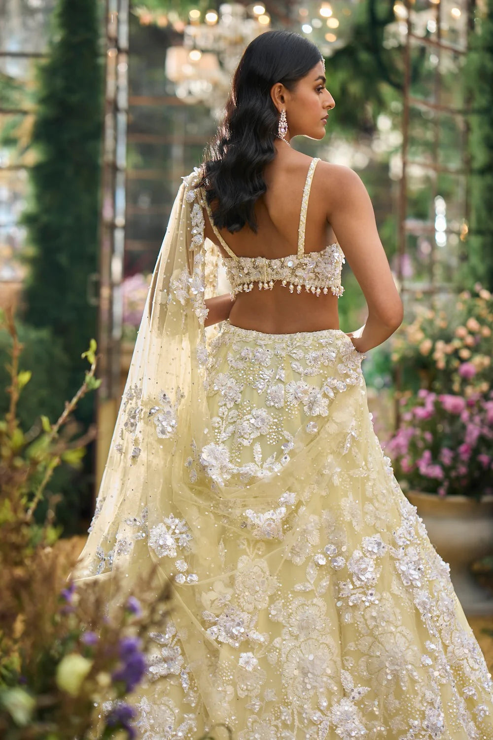 Seema Gujral - Lime Yellow Floral Lehenga Set