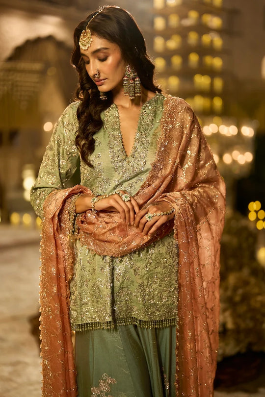 Seema Gujral - Sea Foam Green Tissue Sharara Set