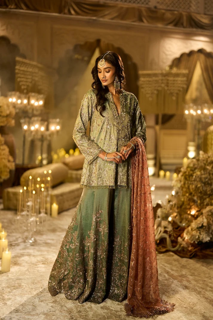 Seema Gujral - Sea Foam Green Tissue Sharara Set