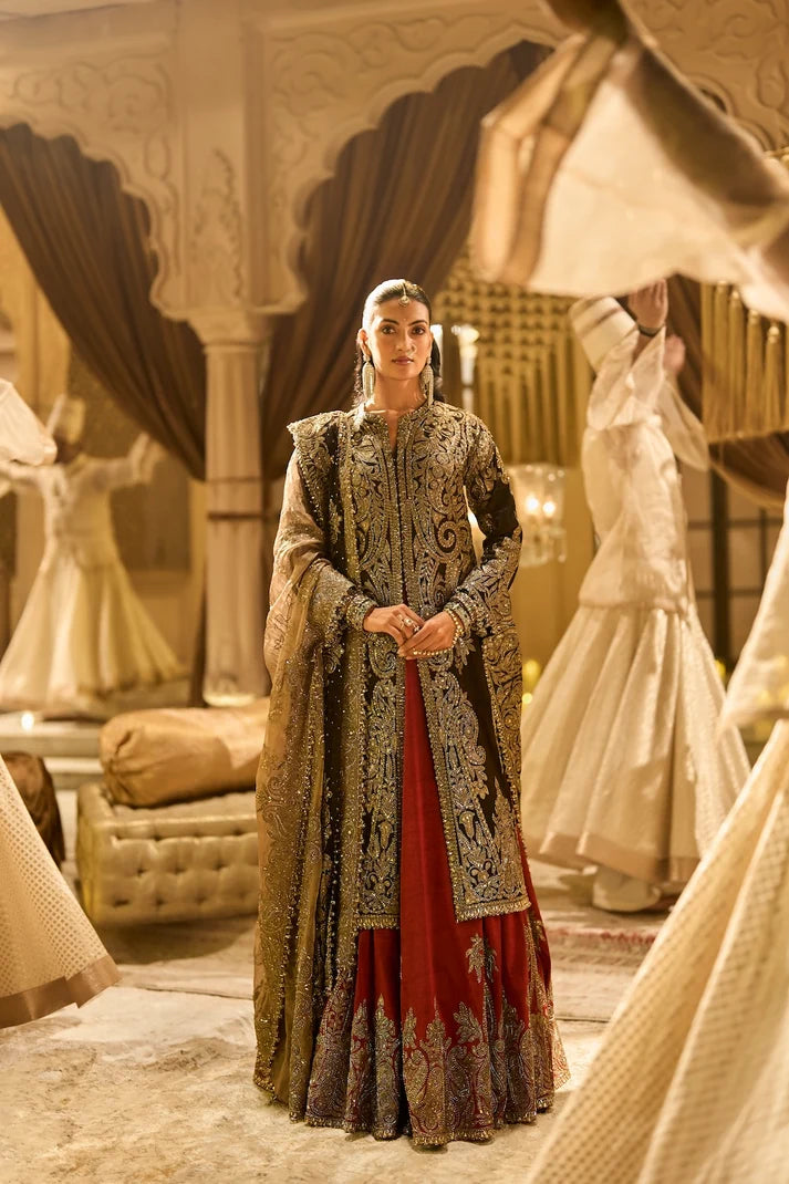 Seema Gujral - Black &amp; Maroon Lehenga Jacket Set