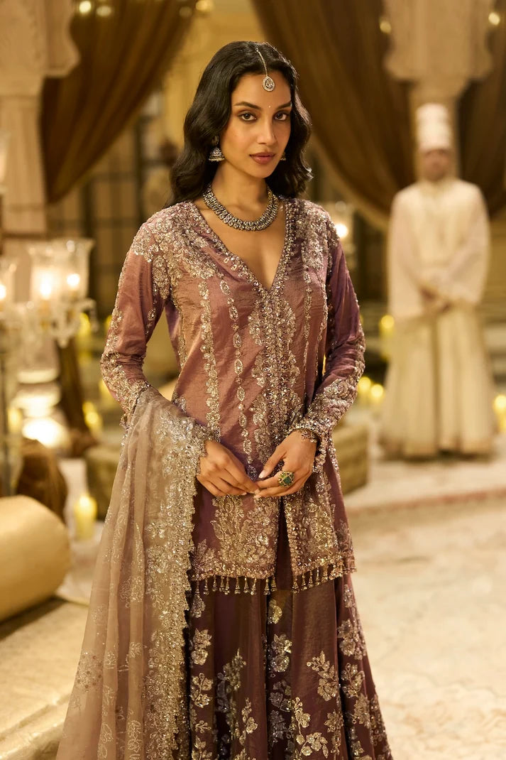 Seema Gujral - Dusty Rose Tissue Sharara Set