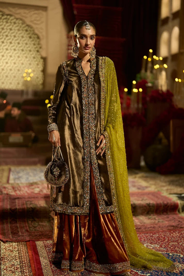 Seema Gujral - Chocolate brown Velvet Jacket Sharara Set