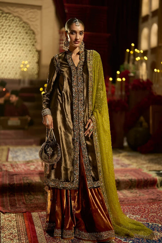 Seema Gujral - Chocolate brown Velvet Jacket Sharara Set