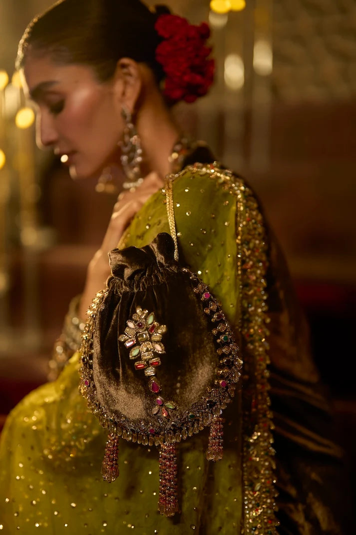 Seema Gujral - Chocolate brown Velvet Jacket Sharara Set