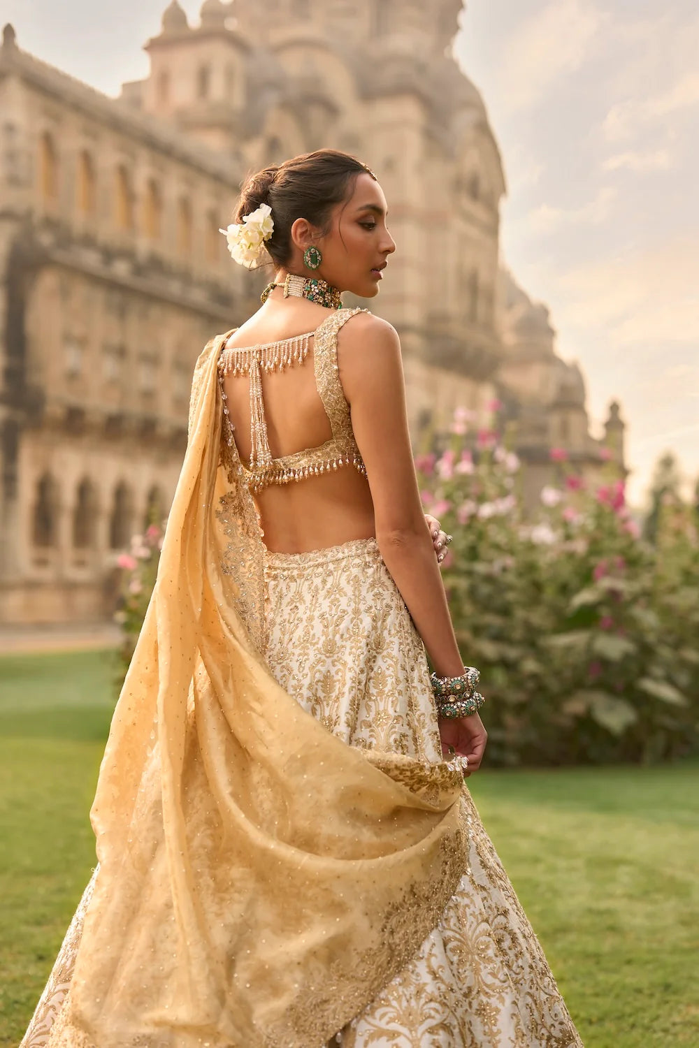 Seema Gujral - Ivory Gold Lehenga Set