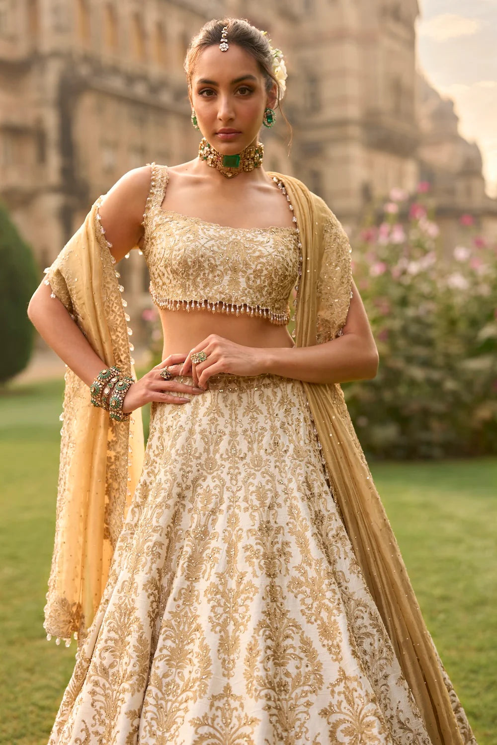 Seema Gujral - Ivory Gold Lehenga Set