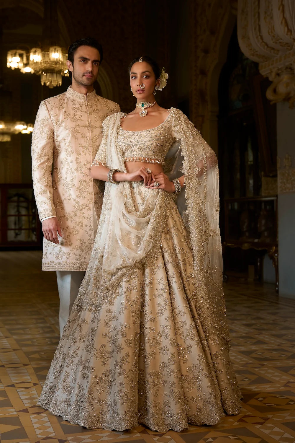 Seema Gujral - Powder Peach Sherwani Set