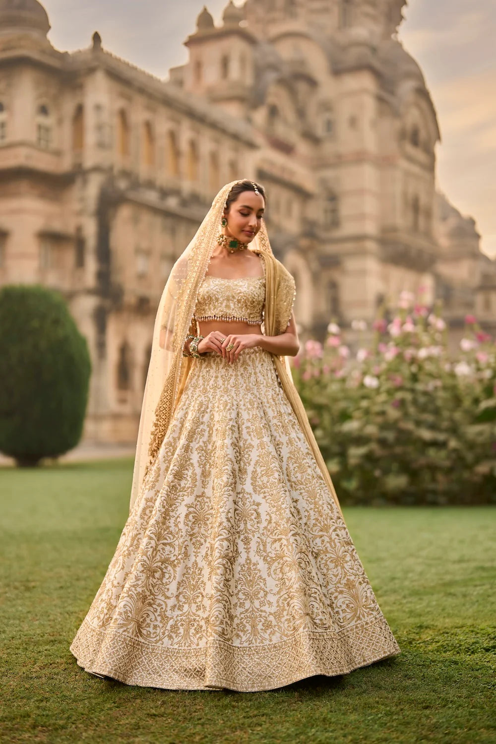 Seema Gujral - Ivory Gold Lehenga Set
