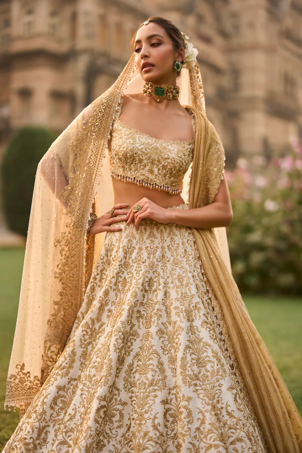 Seema Gujral - Ivory Gold Lehenga Set
