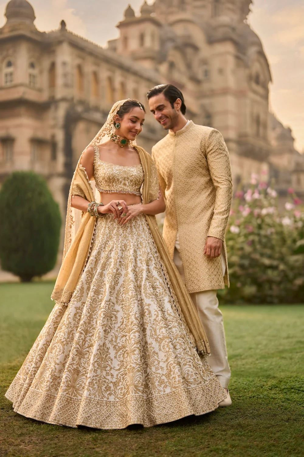 Seema Gujral - Ivory Gold Sherwani Set