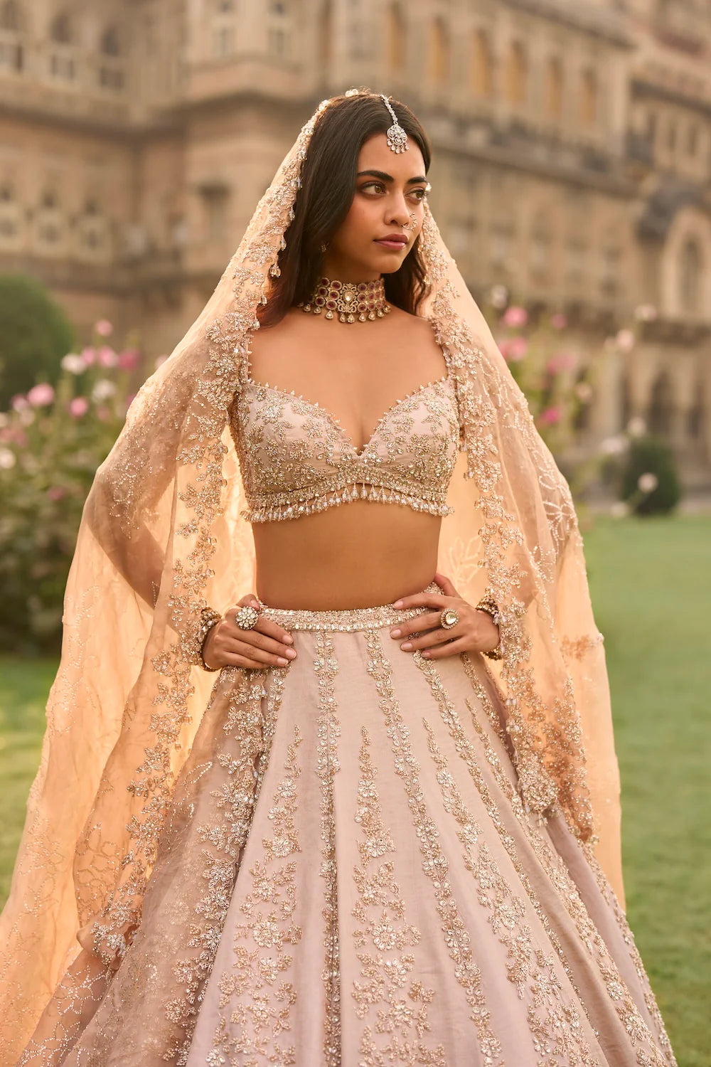 Seema Gujral - Rose Gold Lehenga Set
