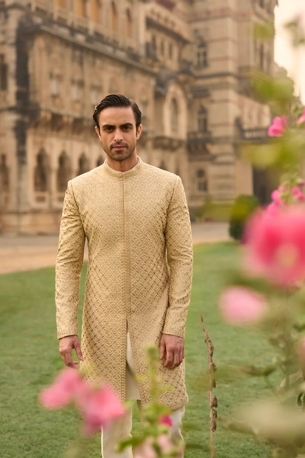 Seema Gujral - Ivory Gold Sherwani Set