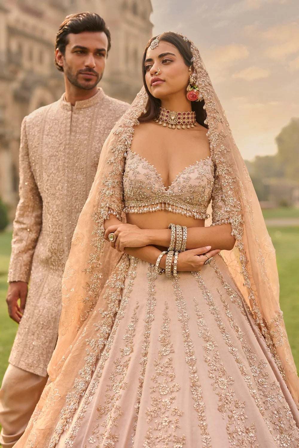 Seema Gujral - Rose Gold Lehenga Set