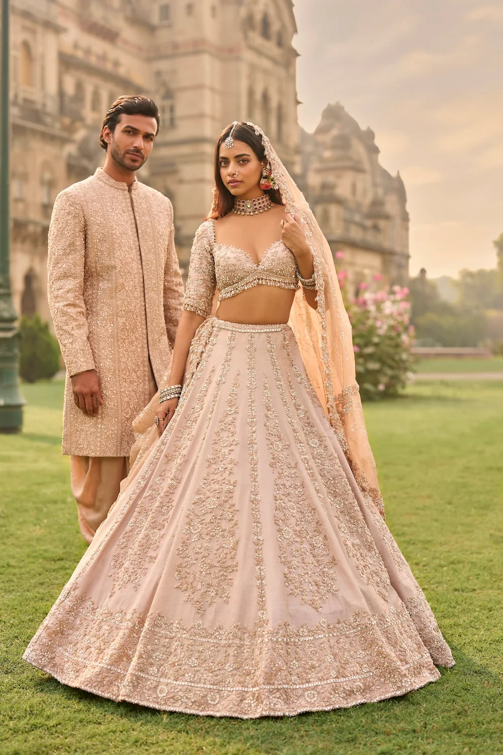 Seema Gujral - Rose Gold Lehenga Set