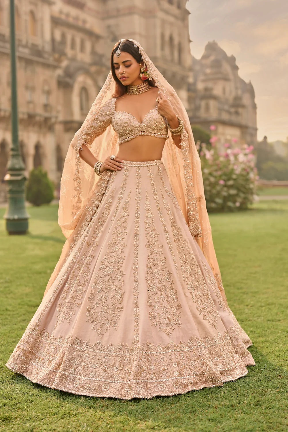 Seema Gujral - Rose Gold Lehenga Set
