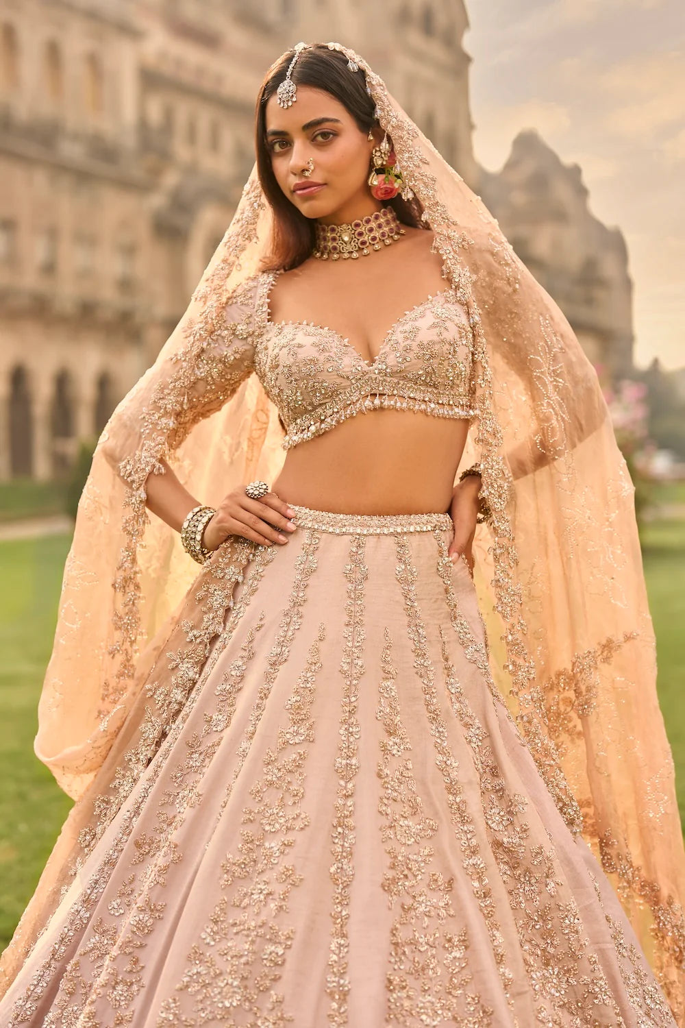 Seema Gujral - Rose Gold Lehenga Set