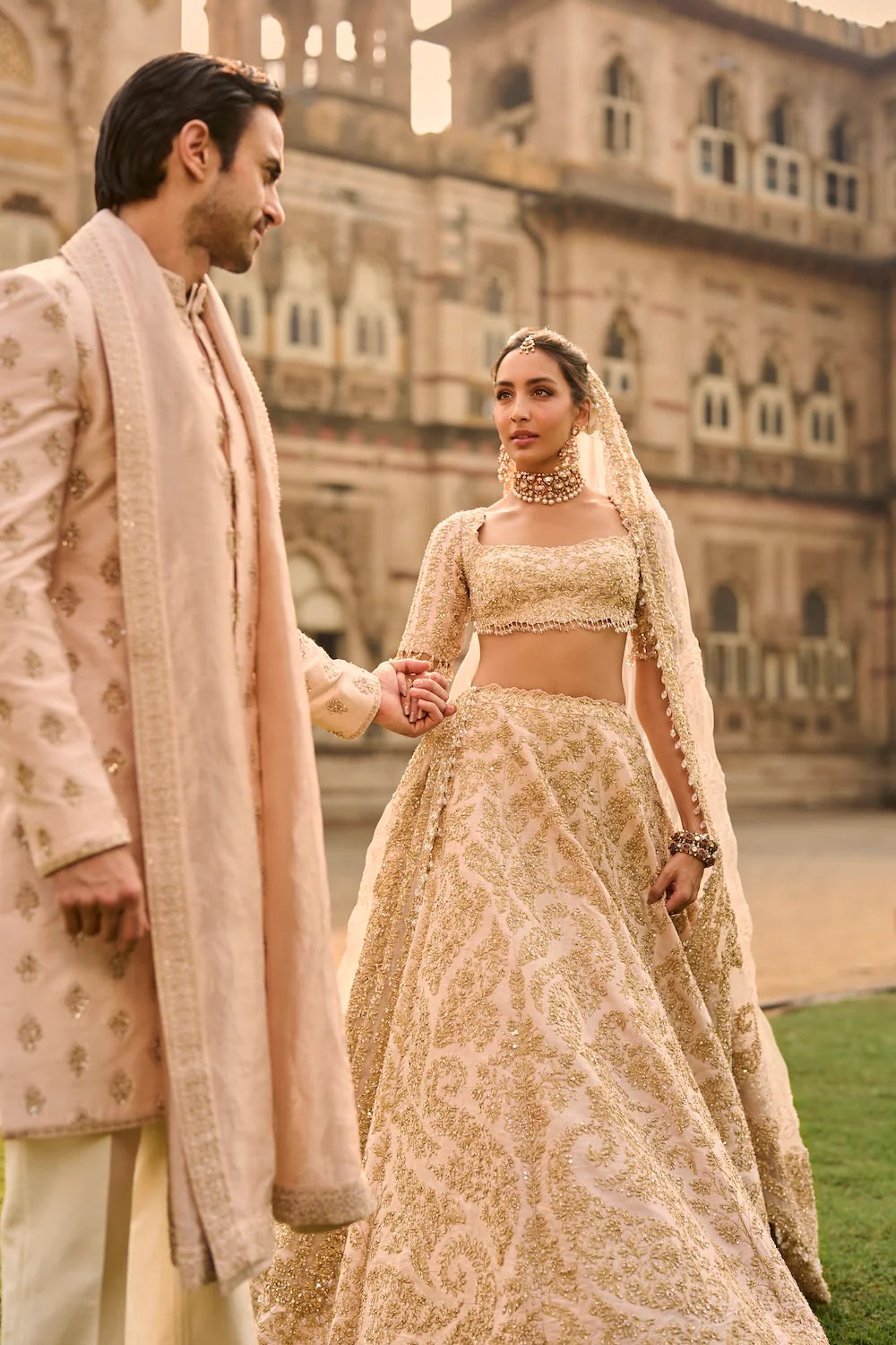 Seema Gujral - Powder Peach Lehenga Set