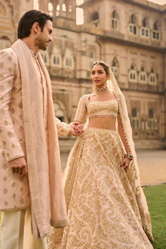 Seema Gujral - Powder Peach Dori Sherwani Set
