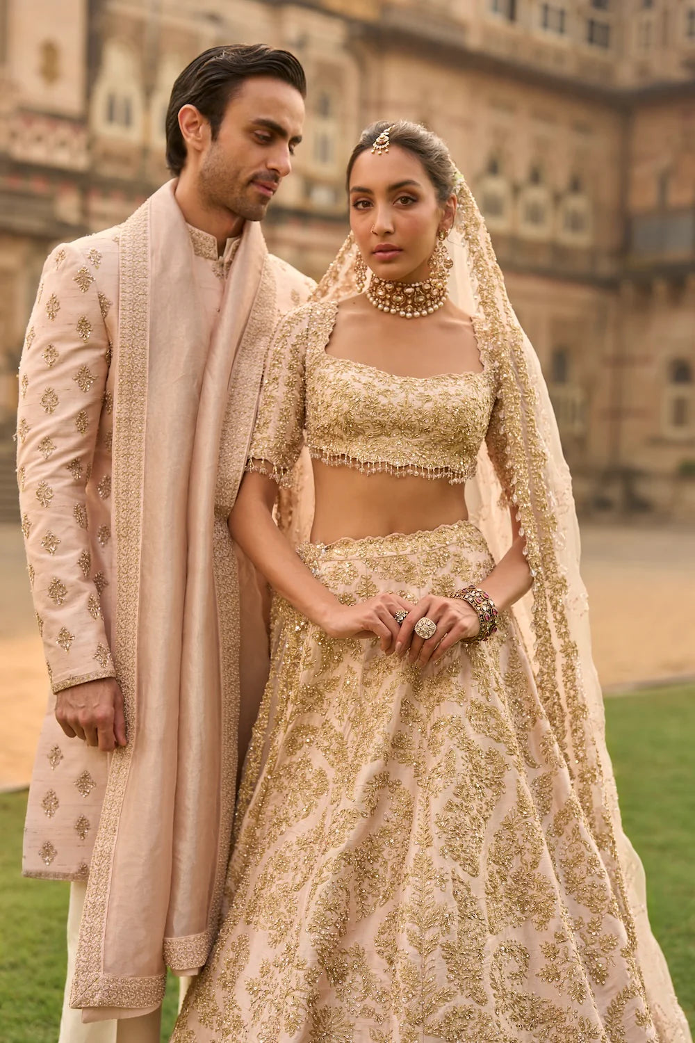 Seema Gujral - Powder Peach Lehenga Set
