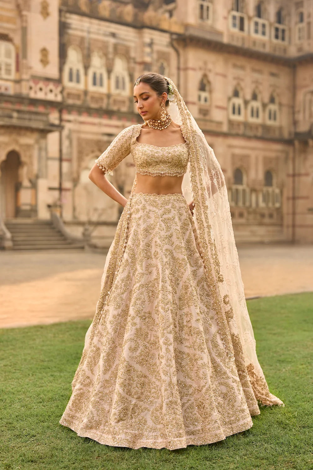Seema Gujral - Powder Peach Lehenga Set