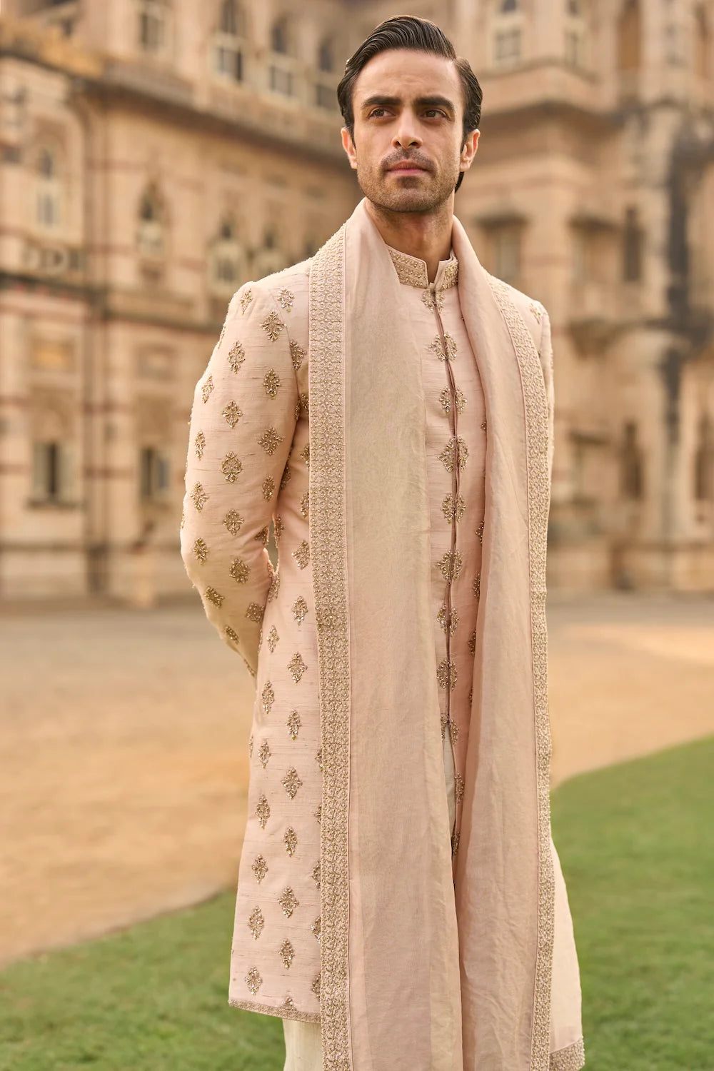 Seema Gujral - Powder Peach Dori Sherwani Set