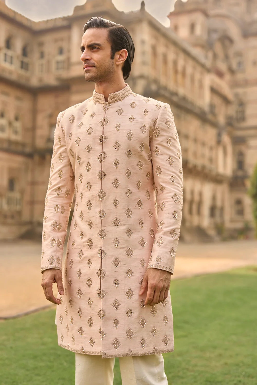 Seema Gujral - Powder Peach Dori Sherwani Set