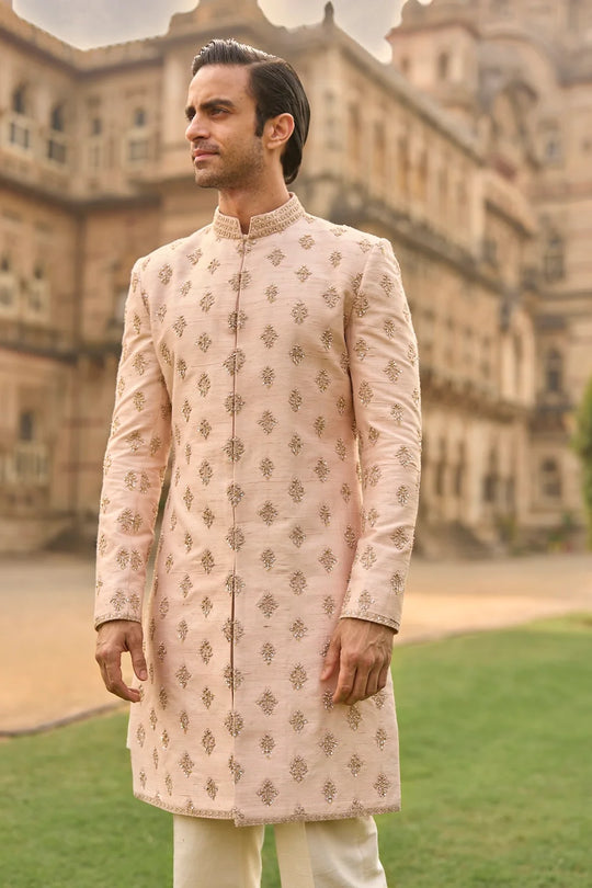 Seema Gujral - Powder Peach Dori Sherwani Set