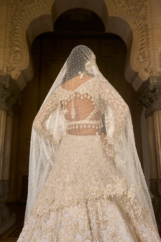 Seema Gujral - Ivory Gold Sequin Lehenga Set