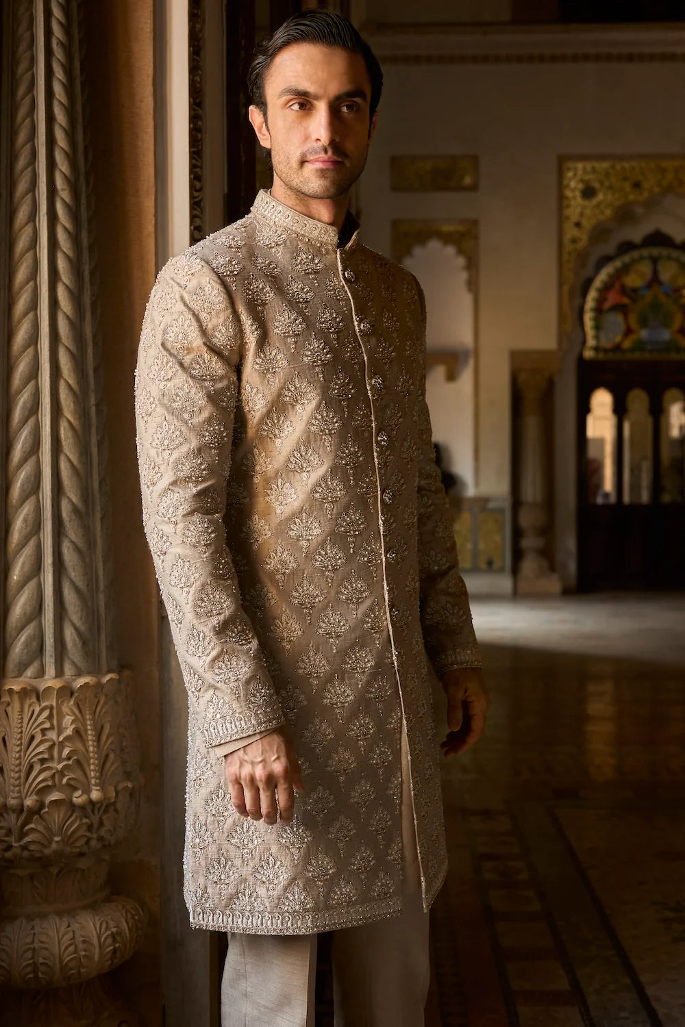 Seema Gujral - Ash Grey Sherwani Set
