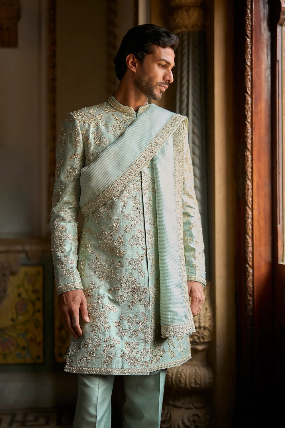 Seema Gujral - Sage Green Sherwani Set
