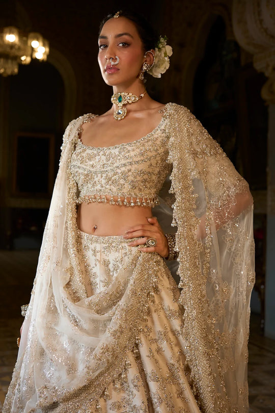 Seema Gujral - Beige Zardosi Lehenga Set