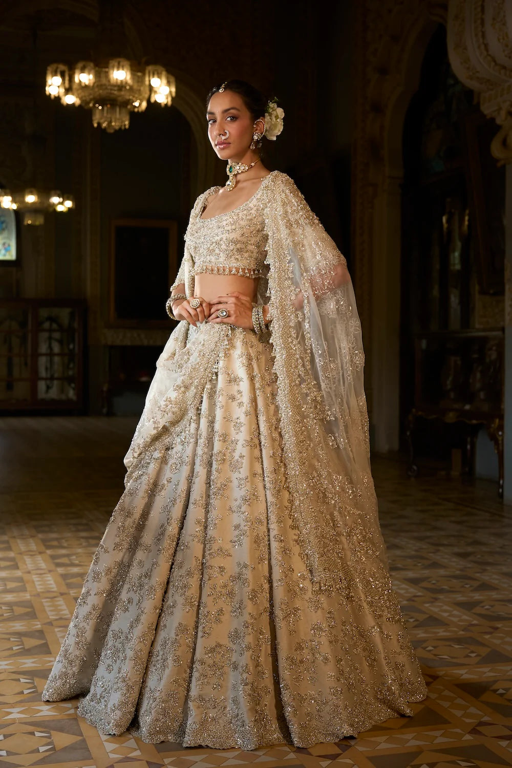 Seema Gujral - Beige Zardosi Lehenga Set