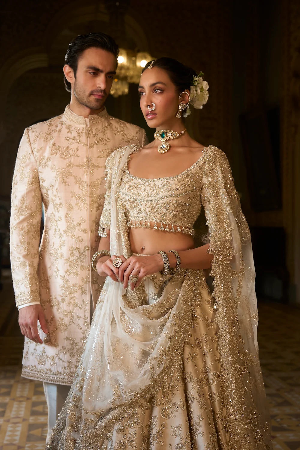 Seema Gujral - Beige Zardosi Lehenga Set