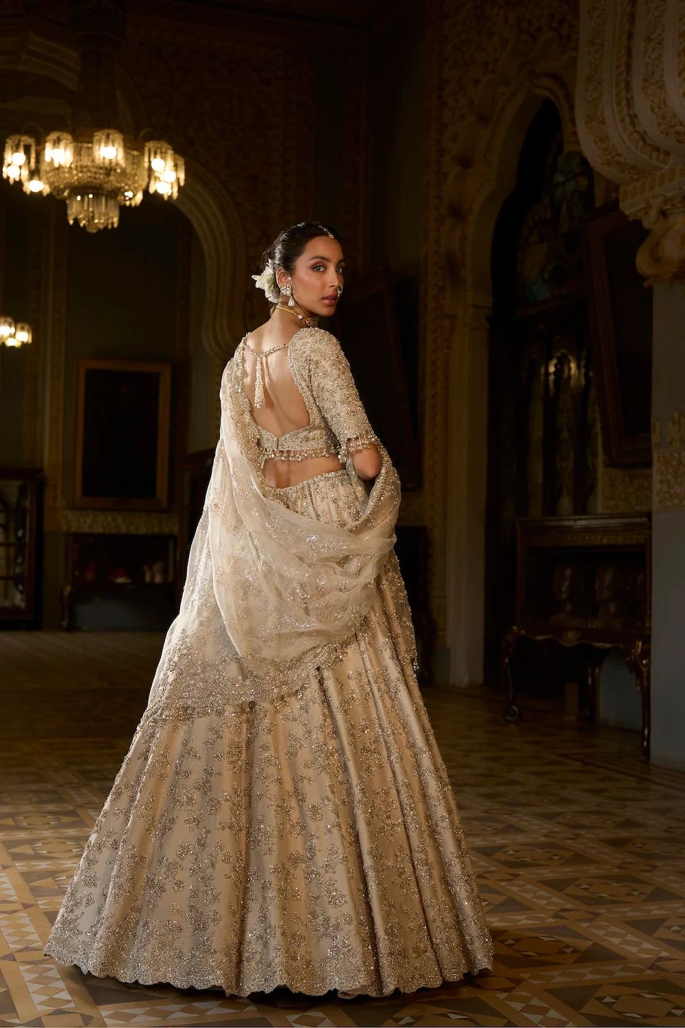 Seema Gujral - Beige Zardosi Lehenga Set