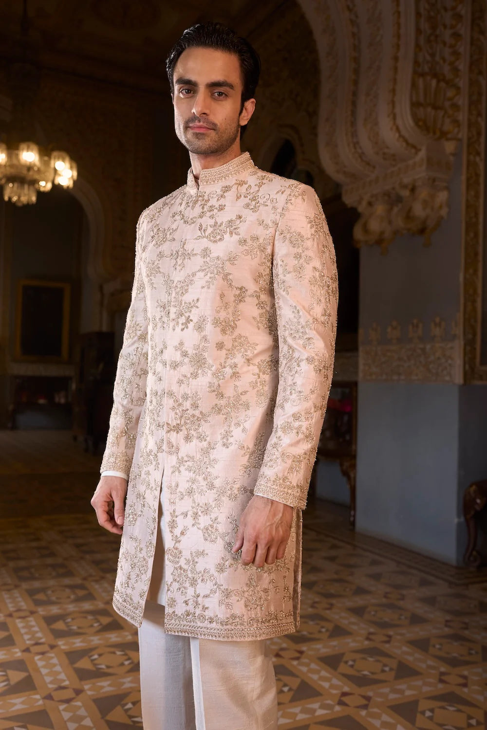 Seema Gujral - Powder Peach Sherwani Set