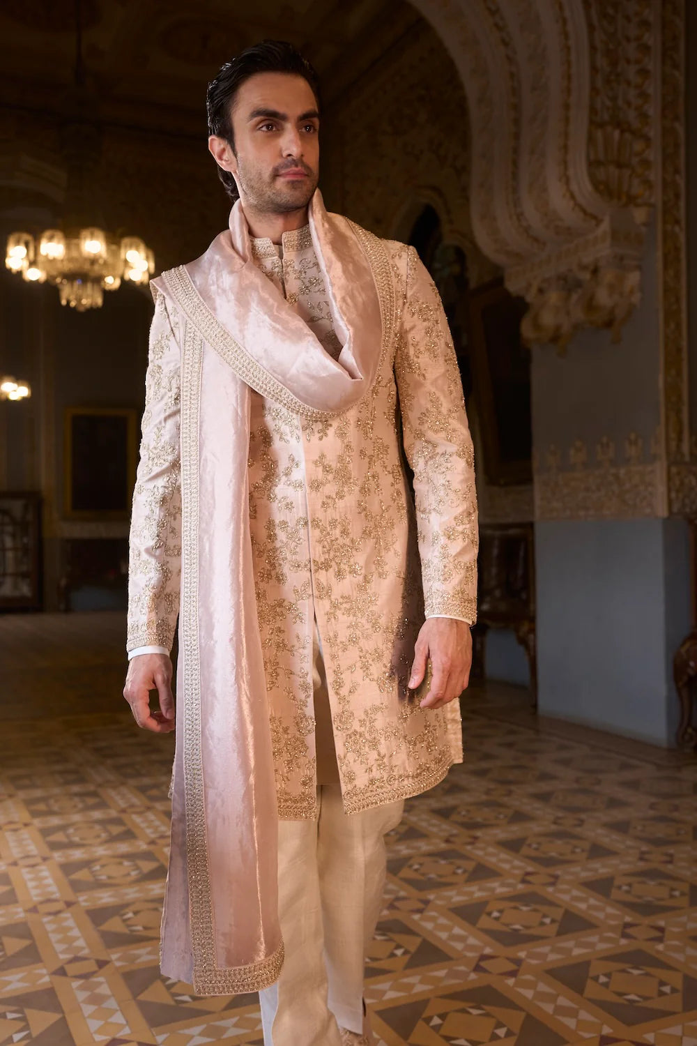 Seema Gujral - Powder Peach Sherwani Set