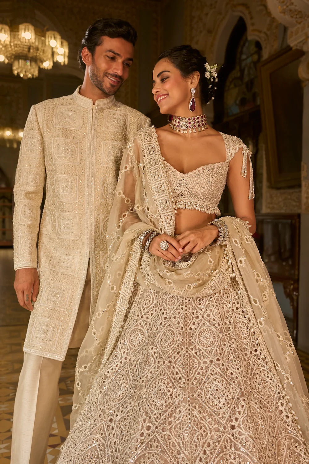 Seema Gujral - Dark Beige Thread Work Lehenga Set